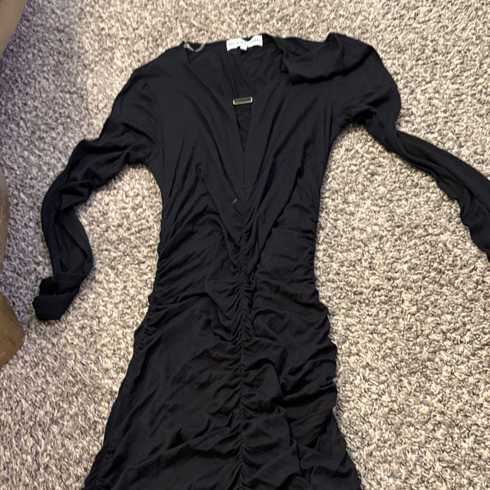Black Ruched V-Neck Women’s Dress